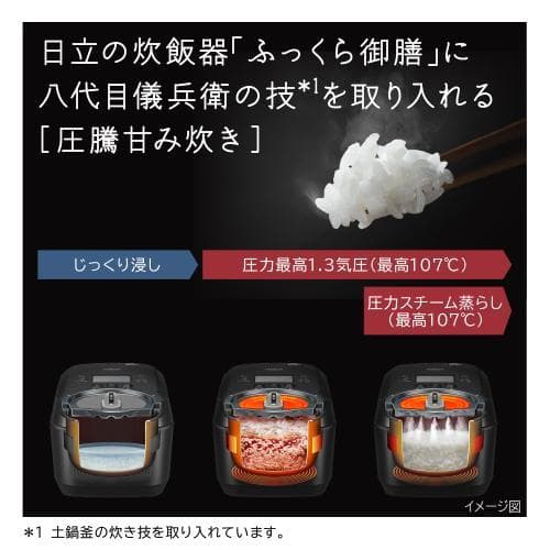 正規販売店 日立 圧力&スチーム IHジャー炊飯器 ふっくら御膳 RZ-V100HM K フロストブラック [5.5合炊き] HITACHI  新生活 プレゼント thumbnail 4