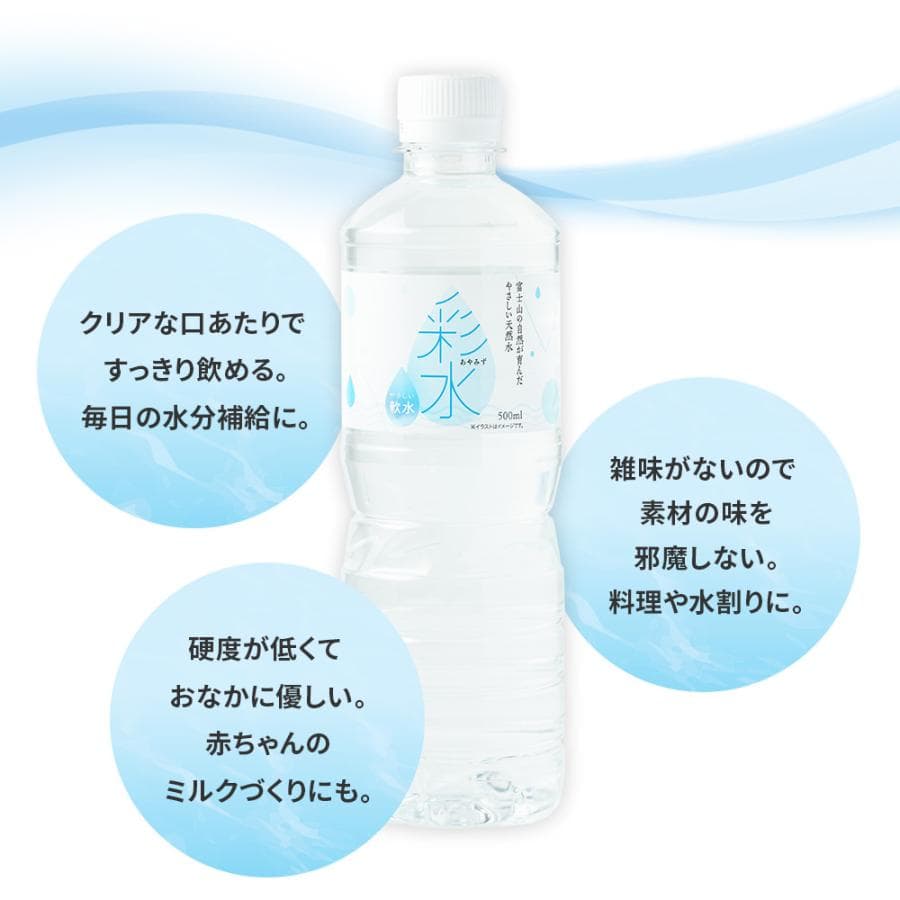 水  500ml×48本 ミネラルウォーター【 彩水 -あやみず- 】軟水 天然水 ペットボトル ラベルレス お水 最短翌日お届け 国産 thumbnail 7