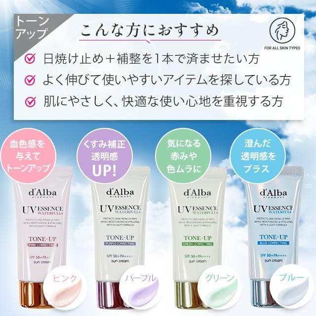 ダルバ 下地 日焼け止め トーンアップサンクリーム 化粧下地 パープル UV ウォータフル 毛穴カバー 崩れない 保湿 ラベンダー ベージュ グリーン ピンク 韓国 thumbnail 3
