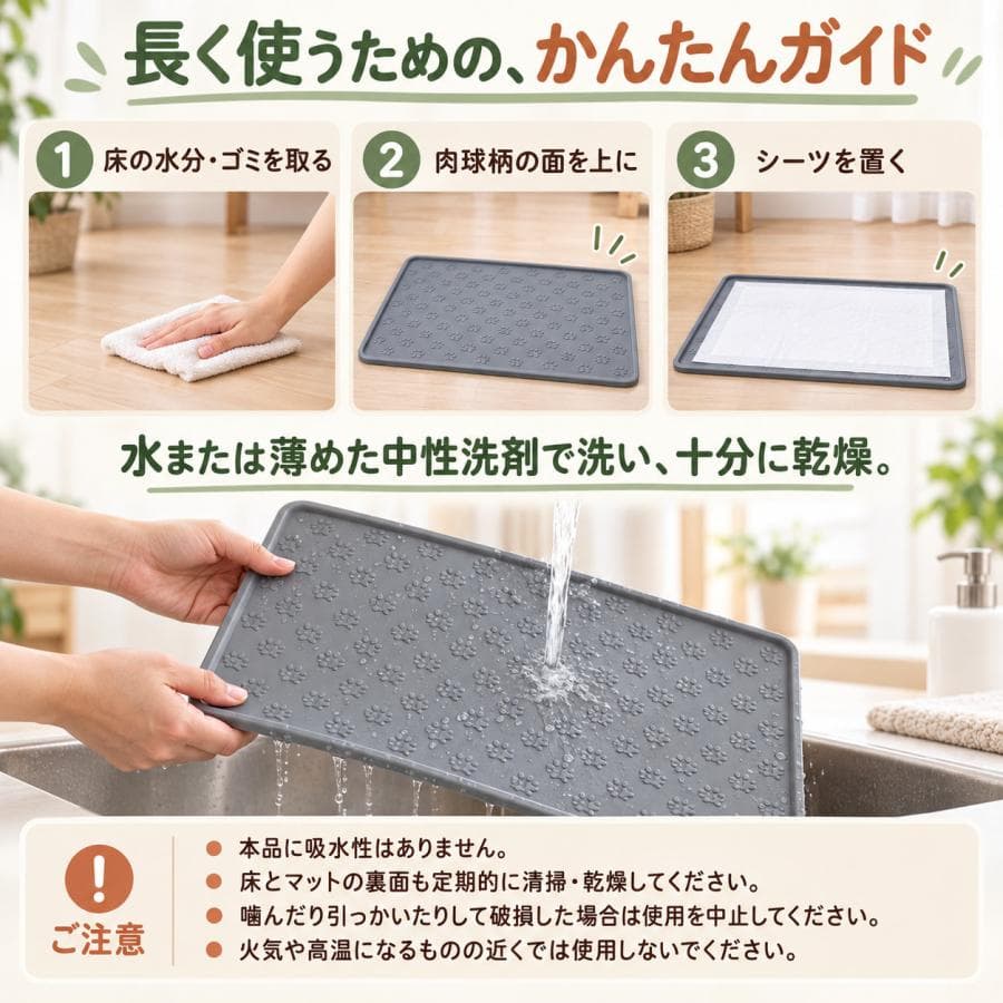 犬 トイレマット シリコン 防水 洗える 滑り止め ペットシーツ 下敷き フチ付き おしっこ はみ出し対策 床保護 ペットマット 食事マット 犬 猫 肉球柄 thumbnail 11