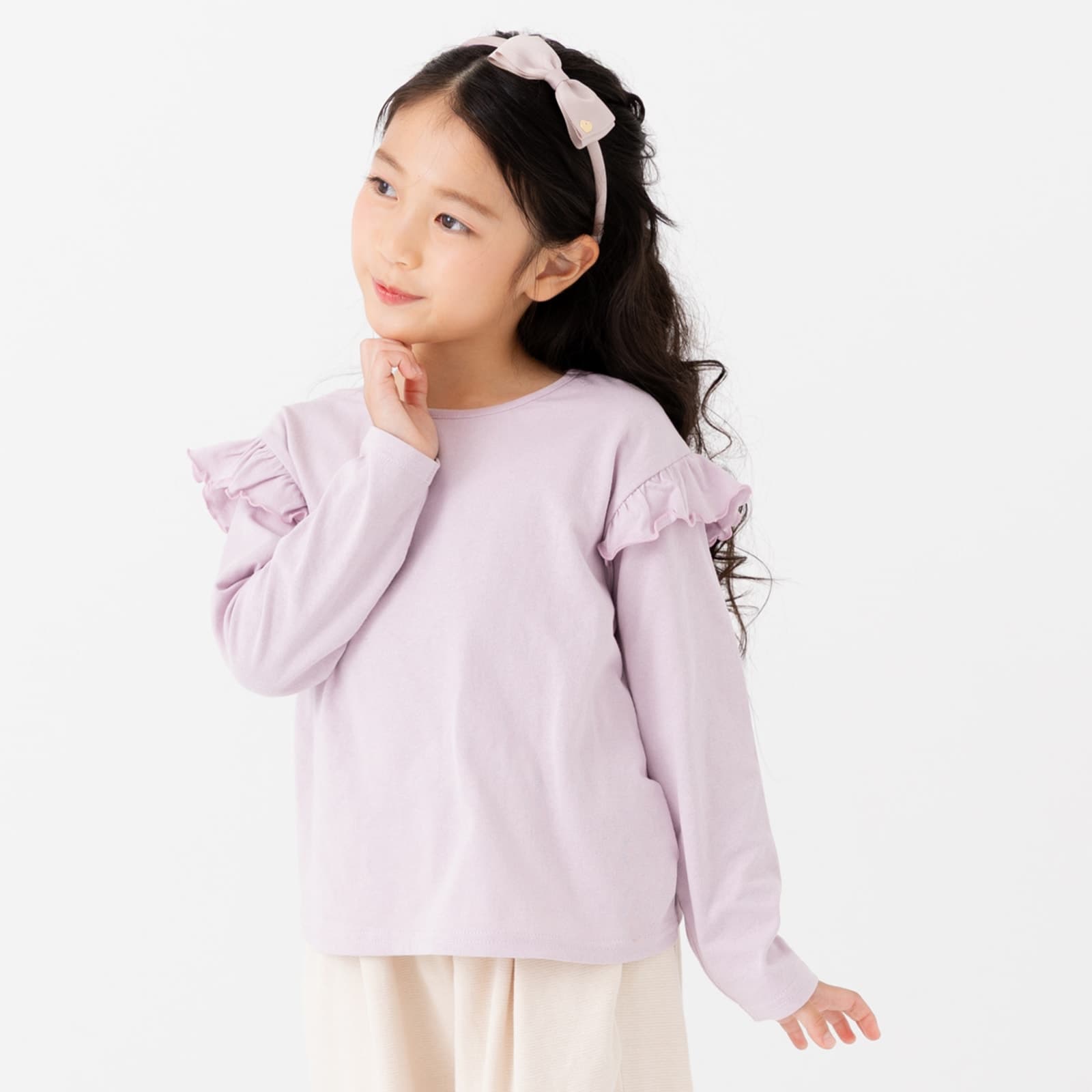ネコポス送料無料 キッズ 長袖 フリル Tシャツ 無地 ベビー服 子供服 ロンT 綿100％ 女の子 秋 80 90 100 110 120 130 140 150cm [M便 1/1] thumbnail 6