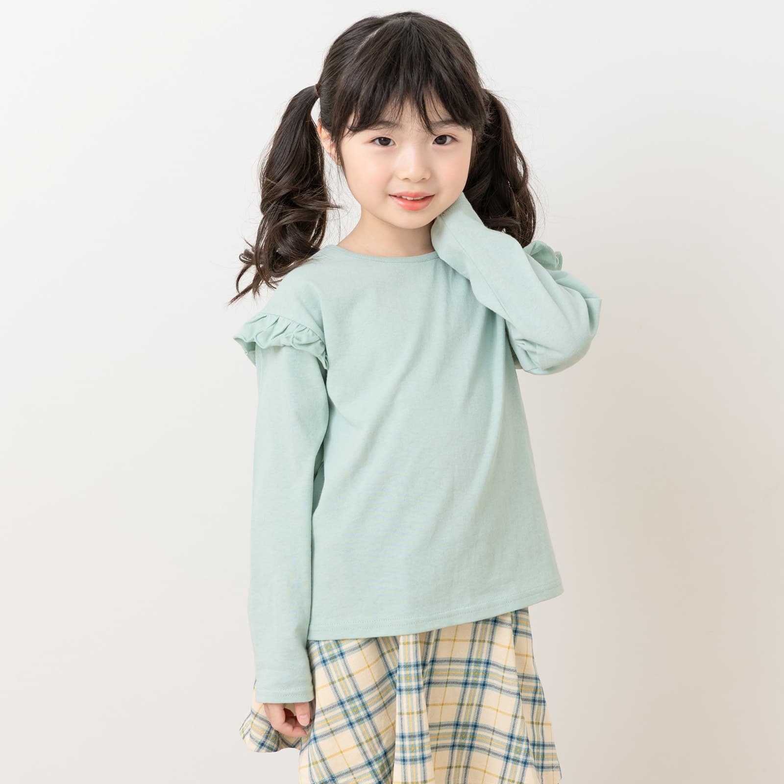ネコポス送料無料 キッズ 長袖 フリル Tシャツ 無地 ベビー服 子供服 ロンT 綿100％ 女の子 秋 80 90 100 110 120 130 140 150cm [M便 1/1] thumbnail 7
