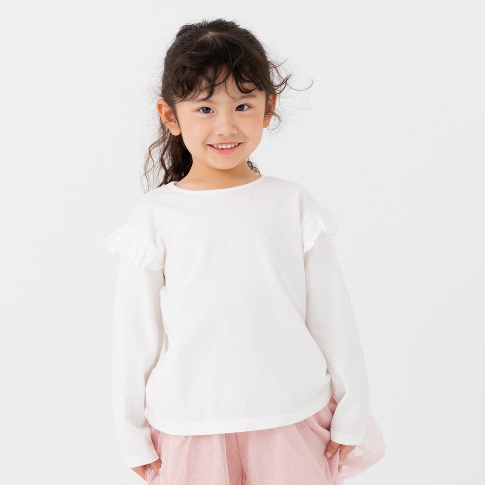ネコポス送料無料 キッズ 長袖 フリル Tシャツ 無地 ベビー服 子供服 ロンT 綿100％ 女の子 秋 80 90 100 110 120 130 140 150cm [M便 1/1] thumbnail 2