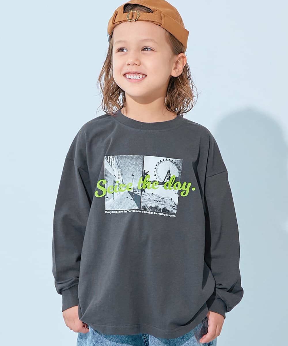 コットン オーバーサイズ プリントT 綿100％ デビラボ BIGシルエット プリント袖リブ 長袖Tシャツ キッズ ベビー服 子供服 男の子 女の子  デビロック devirock thumbnail 2