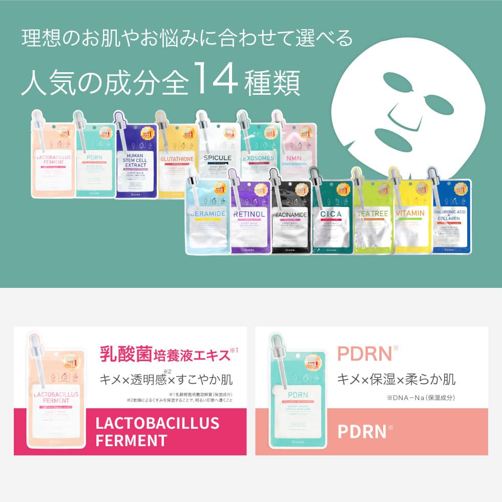 シートマスク 個包装 10枚セット 韓国 パック フェイスパック 大容量 ヒト幹細胞 レチノール CICA PDRN NMN ヒアルロン酸 ビタミン Dcure+ ポイント利用 thumbnail 4