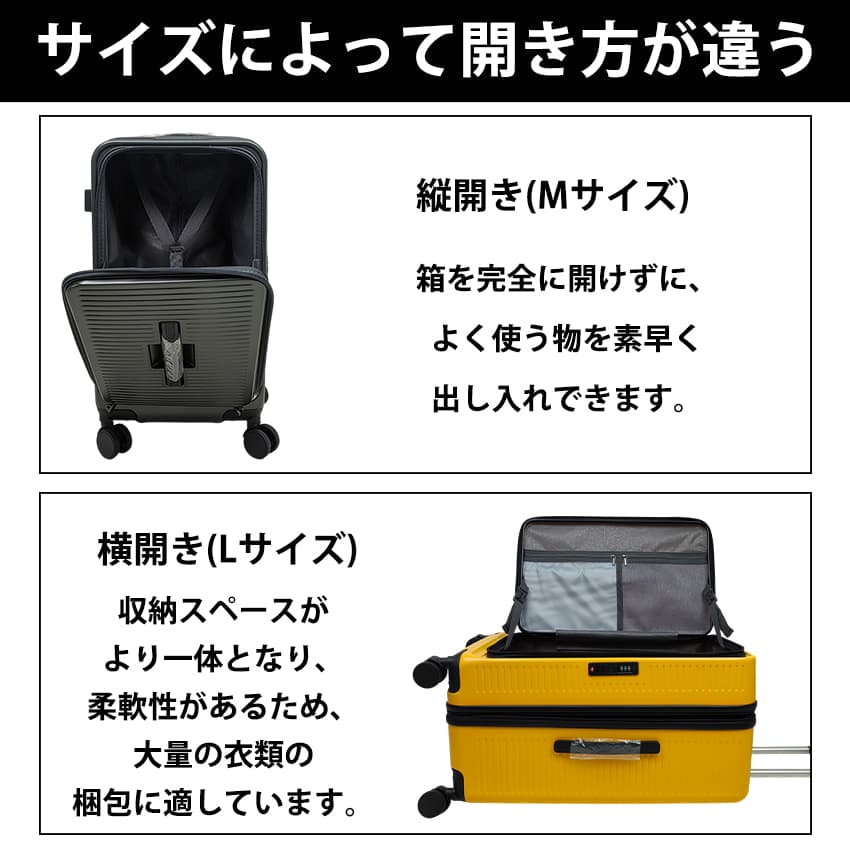 スーツケース フロントオープン 横開き 拡張機能 ストッパー カップホルダー Sサイズ 機内持ち込み Mサイズ スーツケース フロントオープン 多機能 thumbnail 3