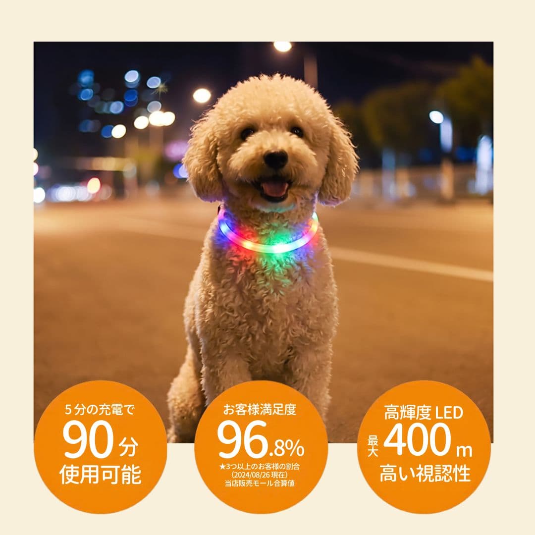 犬 光る首輪 首輪 光る 散歩 ライト 犬用 レインボー USB 充電式 防水 LED ライト 明るい サイズ調整可 柔らかい 小型犬 中型犬 大型犬 軽量 thumbnail 8