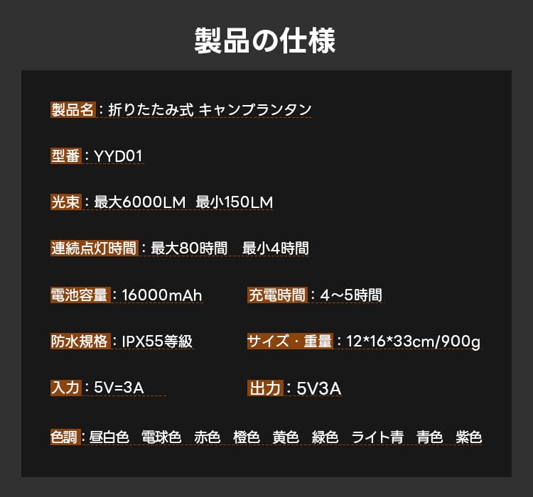 折りたたみ式 ランタン LEDライト 充電式 高輝度 16000mAh 80時間連続点灯 小型 軽量 9色調整 防災 停電対策 防水 アウトドア 釣り 登山 野外 コンパクト thumbnail 19