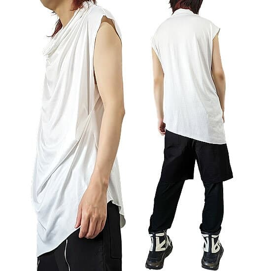 ドレープカットソー メンズ ロングタンクトップ メンズ モード系 Tシャツ メンズ V系 Tシャツ メンズ アシメカットソー モード系 メンズ 送料無料 春 夏 新作 個性的 お兄系 Y2K ファッション ヴィジュアル系 ファッション ホスト 衣装 バンド ステージ衣装 alcw thumbnail 3