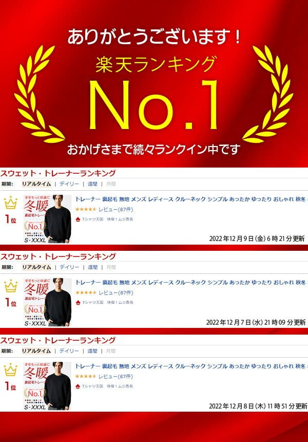 トレーナー 裏起毛 無地 メンズ レディース クルーネック シンプル あったか ゆったり おしゃれ 秋冬 冬 巣ごもり 服 thumbnail 2