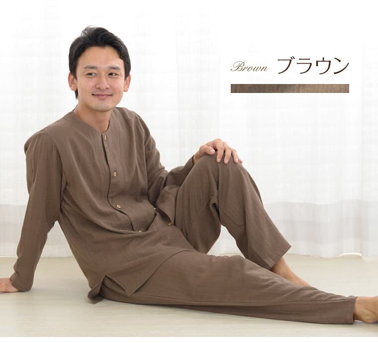 【閉店感謝祭】パジャマ メンズ 綿100％ ダブルガーゼ 日本製 長袖 前開き 無地 春 夏 秋 ルームウェア 上下セット 入院 ギフト 敏感肌にやさしい 大きいサイズ S M L LL 3L 4L 5L thumbnail 3