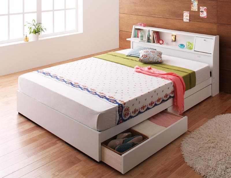 【クーポン配布中】シングルベッド マットレス付き 照明付き コンセント付き 収納ベッド 収納機能付き 収納付き 【Miana】 ミアーナ 【国産ポケットコイルマットレス付】 シングルサイズ シングルベット