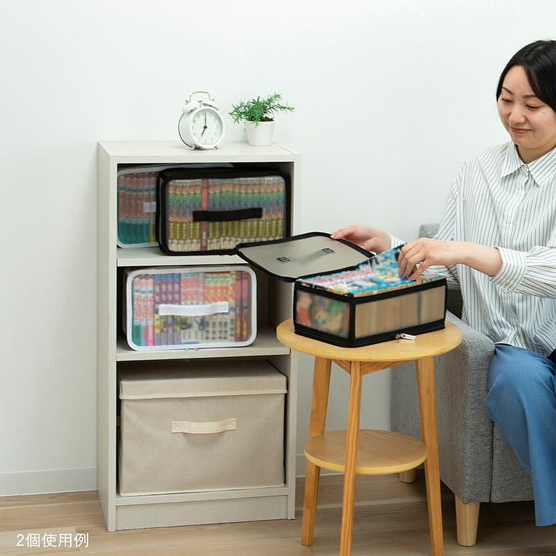 コミック 本 漫画 収納ケース 約幅30×奥行19×高さ12cm ブラック クリアタイプ 収納ボックス コミック収納ケース コミック本ストッカー 新書判 中身が分かる マンガ すきま収納 ベッド下収納 積み重ね アストロ 730-22 thumbnail 2