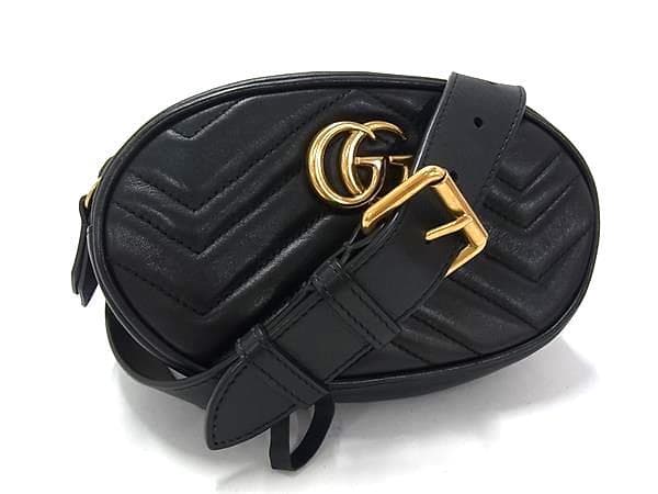 GUCCI グッチ ウエストバッグ GGマーモント 476484 ブラック レザー ユニセックス ゴールド金具 美品【本物保証】【中古】