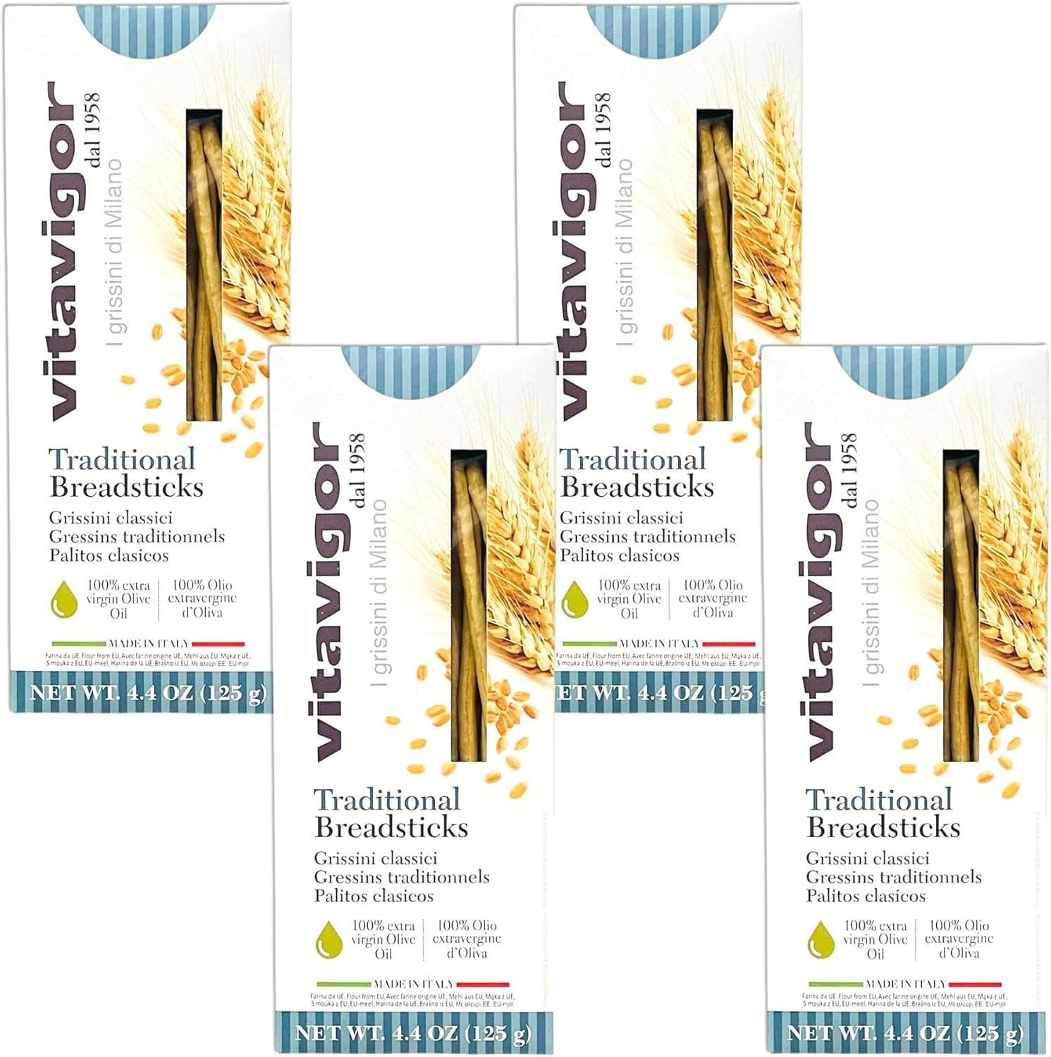 グリッシーニ 【 トラディショナル 4箱 】 vitavigor ヴィタヴィガー トラディショナル ガーリック セサミ ピザ イタリア産 業務用 7RabbitRiograndeオリジナルステッカー付 【商標登録番号 第6667215】