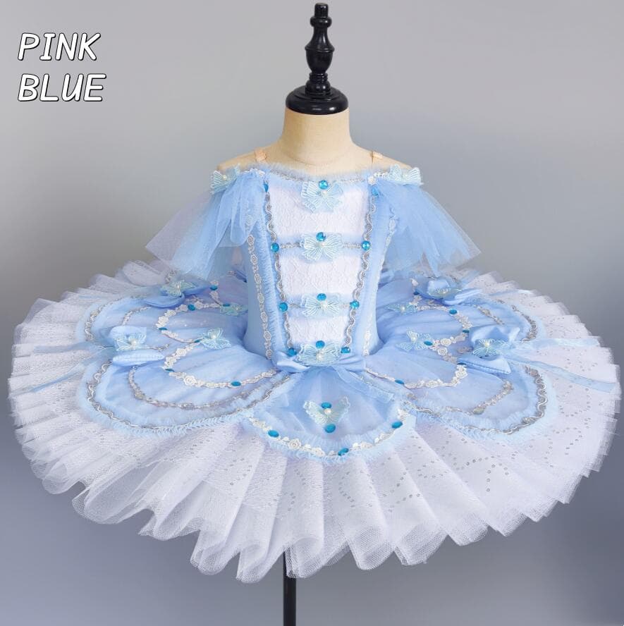 子供 バレエダンス 演出服 ボリューム チュールワンピース 蝶飾り付き バレエ衣装 形態安定 チュチュ 腕花付き ゴージャス バレエ 専門服 子供 バレエ ステージ衣装 演出服 blue pink