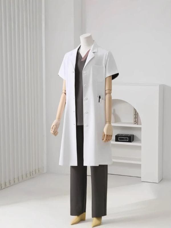 白衣 メンズ レディース 歯科医 医療 美容 介護 実験 ドクターコート 防シワ 高品質 綿 ポリエステル 混紡 長袖 テーラードカラー ミドル丈 秋冬 ホワイト