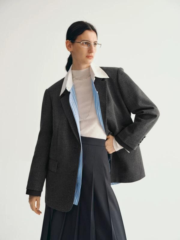 テーラードジャケット レディース 秋冬 チャコールグレー おしゃれ 洗練 上品 きれいめ 通勤 オフィス ビジネス フォーマル 大人カジュアル Aライン ロングスリーブ ポリエステルアウター