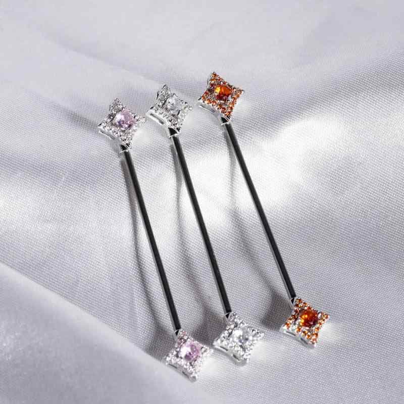 ボディピアス 男女兼用 スクエア ロングバー ステンレス製 ジルコニア埋め込み イヤーブリッジ 軟骨ピアス ホワイト ピンク レッド 春夏