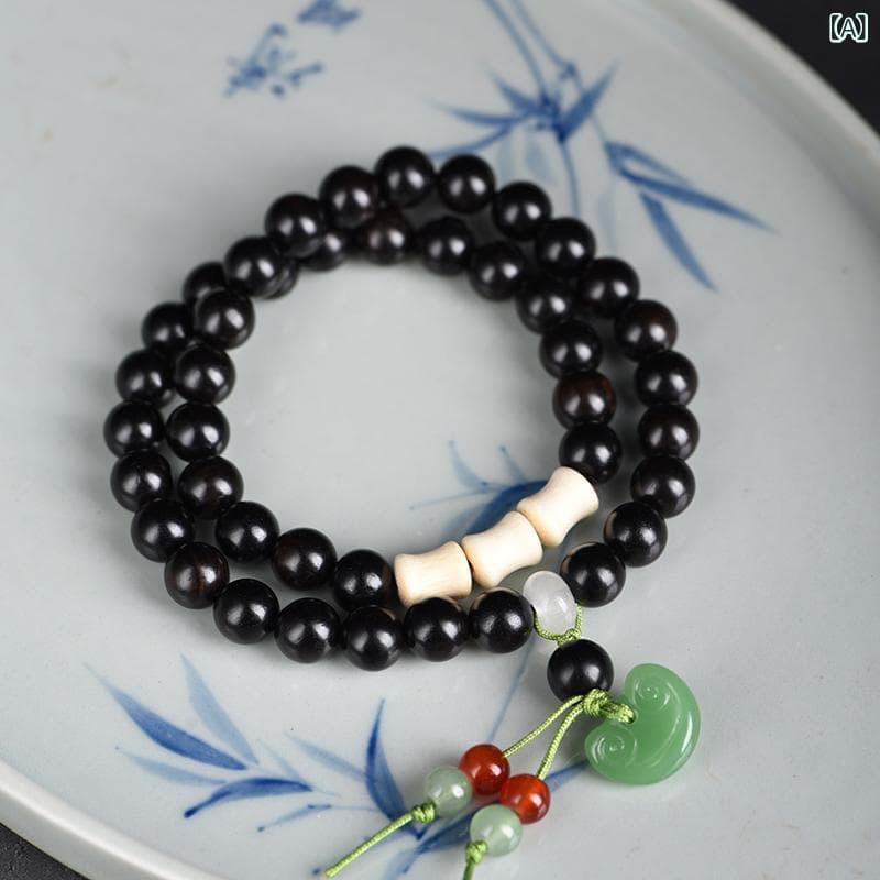 数珠ブレスレット 男女兼用 パープルサンダルウッド 黒檀 天然木 ダブルループ 如意 吉祥 五路財神 財運 開運 厄除け コレクション 念珠 お守り 腕輪