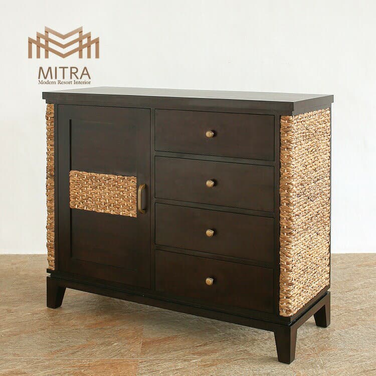 【受注生産品】ウォーターヒヤシンス キャビネット 収納家具 タンス アジアン家具 W105cm リビングボード サイドボード リゾート マホガニー おしゃれ モダン バリ インテリア ［MITRA ミトラ］ 【LHCB-01R】