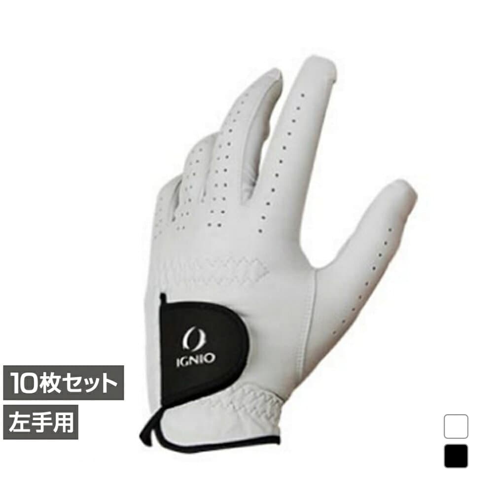 最大10％OFFクーポン 【10/4〜10/10】 10枚セット イグニオ ゴルフグローブ メンズ 左手 天然羊革 IG-1G1026GG まとめ買い IGNIO