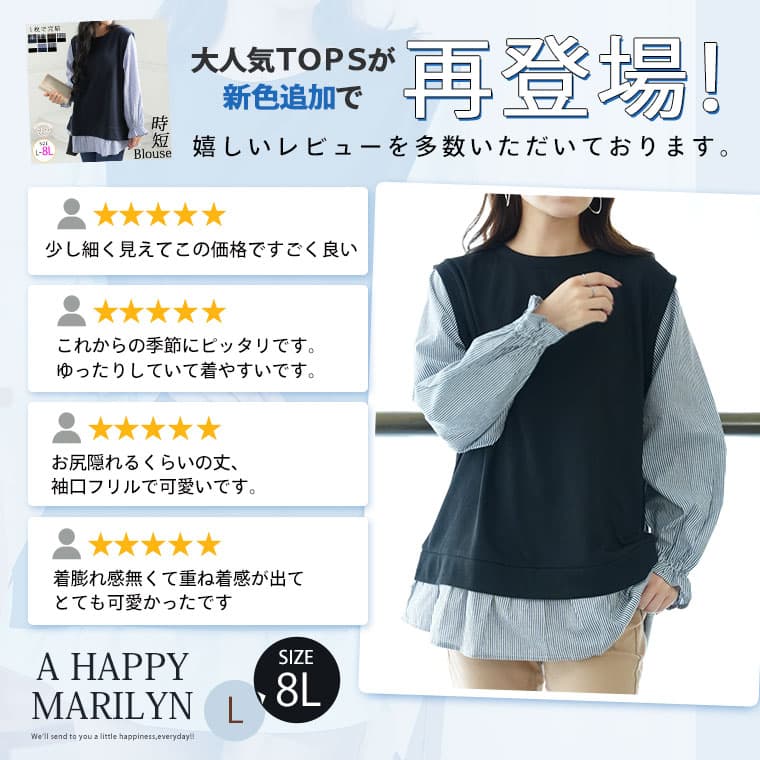 【2点で10%OFFクーポン対象】 大きいサイズ レディース トップス | 新色追加!! 華奢魅せ×お洒落 さっと着てパッと可愛い 1枚で完結 ドッキング トップス _ カットソー ストライプ ギンガム チェック LL 3L 4L 5L 6L 7L 8L 長袖 秋 秋物 秋服 冬 冬物 冬服 [5566200] thumbnail 2
