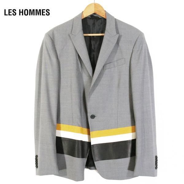 80%OFF 新品 レゾム LES HOMMES ジャケット48 MJK957 Mサイズ グレー メンズ ウール ストレッチ 1ボタン テーラード 切替デザイン イタリア製 H5SB71BF11
