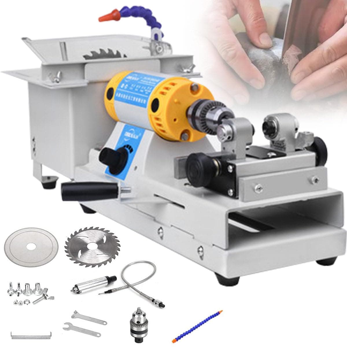 ミニテーブルソー 750W DIY ジュエリー宝石機器、ジュエリー作成、穴あけ、工芸用の小型多目的デスクトップバッファー掘削および彫刻機
