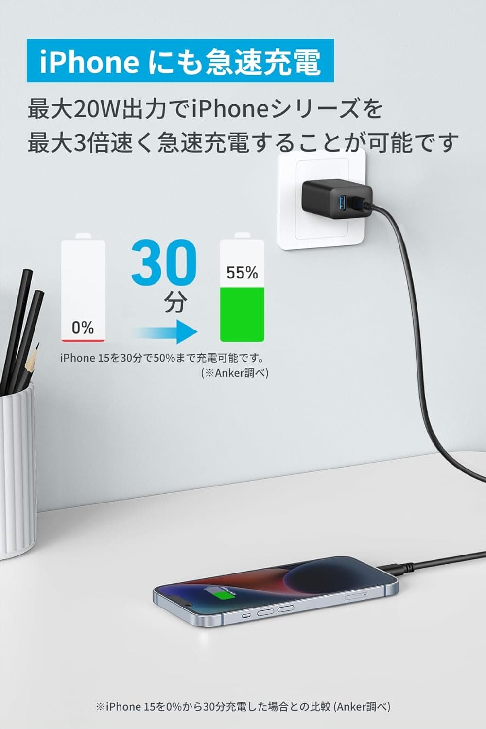 【期間限定セール実施中 10/9まで】Anker Charger (20W, 2-port) 【PSE技術基準適合/USB PD対応/20W急速充電器/コンパクトサイズ】 Android スマートフォン iPad その他 各種機器対応 thumbnail 3
