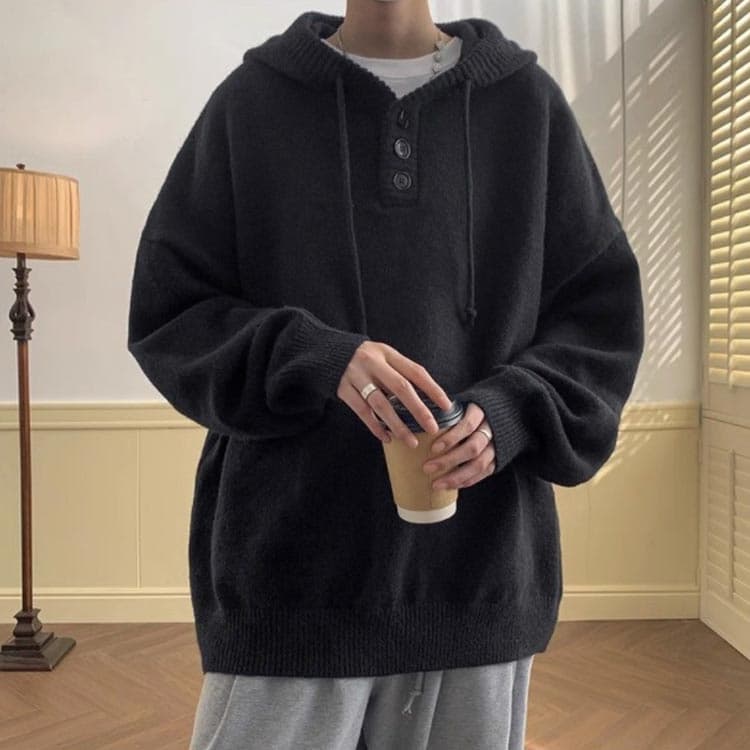 フード付き パーカー メンズ プルオーバー ニットパーカー セーター ニットトップス 無地 秋服 おしゃれ スウェット トレーナー 大きいサイズ トップス ゆったり カジュアル 暖かい 防寒 thumbnail 3