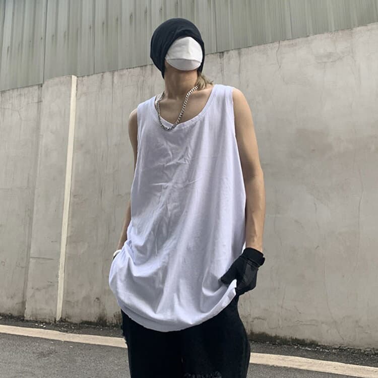 【送料無料】タンクトップ ロング 長さ75cm M-4L メンズ ロングタンクトップ タンク インナー 夏服 ダメージ ゆったり トップス 夏 タンクトップ 長め 無地 ネイビー 紺 ブラック ホワイト グレー 黒 白 安い thumbnail 3