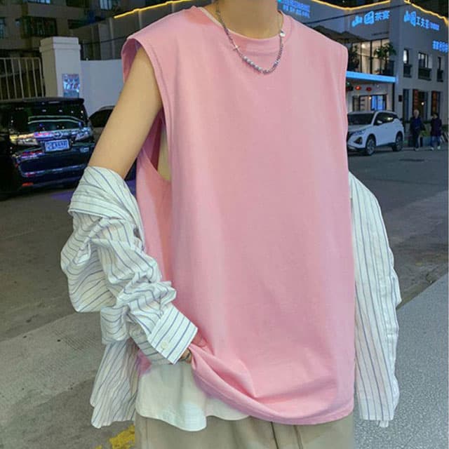 【送料無料】タンクトップ メンズ ロングタンクトップ ロング タンク ベスト インナー 夏服 ゆったり 長め 無地 大きいサイズ レイヤード ブラック ホワイト グレー 黒 白 ピンク レディース 安い thumbnail 2
