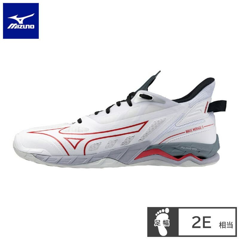 ミズノ(mizuno) ハンドボールシューズ ウエーブミラージュ5 (25ss) ホワイト×レッド×ブラック X1GA235096