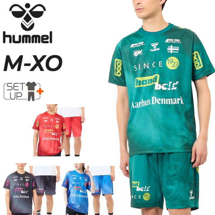 送料無料 ヒュンメル 半袖シャツ ショートパンツ メンズ 上下 hummel ハンドボールウェア EURO プラクティス セットアップ 吸汗速乾 スポーツウェア 男性 練習着 トレーニング 上下組 ブランド アパレル 服 レッド グリーン ブルー ブラック/HAP1216-HAP2138P