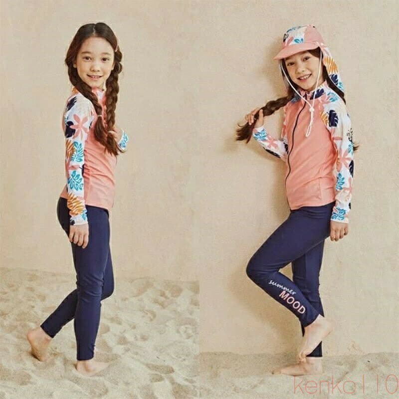 【送料無料】子供 水着 女の子 セット ジッパー 速乾 長袖トップス ロングパンツ 日焼け防止 ラッシュガード キッズ 140 150 160 中学生 女子 小学生 子供用フィットネス水着