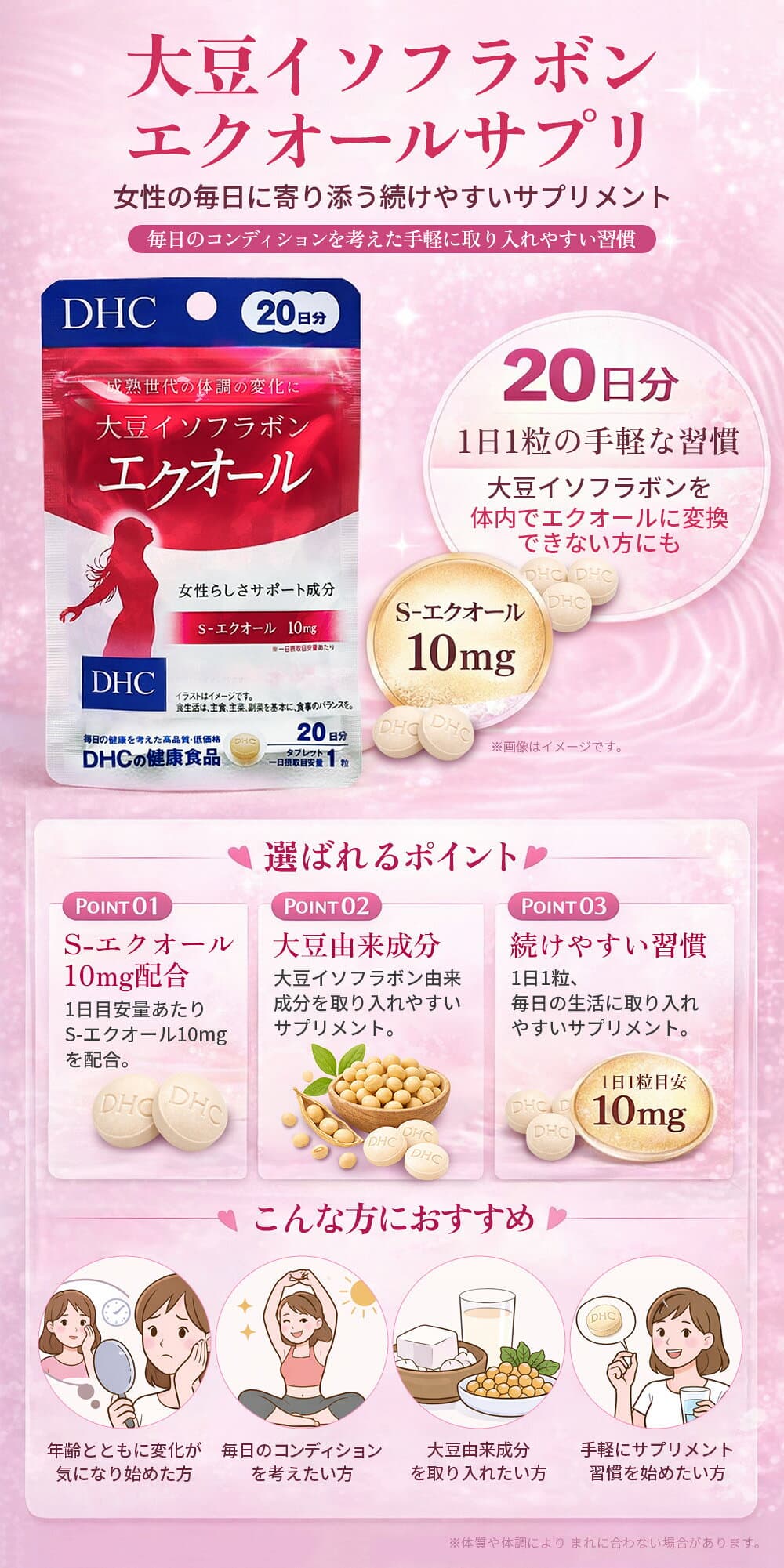 【賞味期限28年/29年】 DHC 大豆イソフラボン エクオール サプリメント 20日分/40日分/60日分/100日分 大豆胚芽発酵食品 即納 人気 健康 美容 送料無料 thumbnail 3