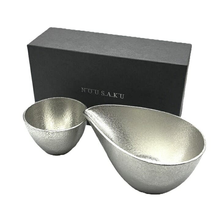 能作 錫製 酒器セット (ぐい呑み 錫+片口小 錫) 猪口 ぐい呑 父の日 ギフト プレゼント お祝い 本錫100％ NOUSAKU