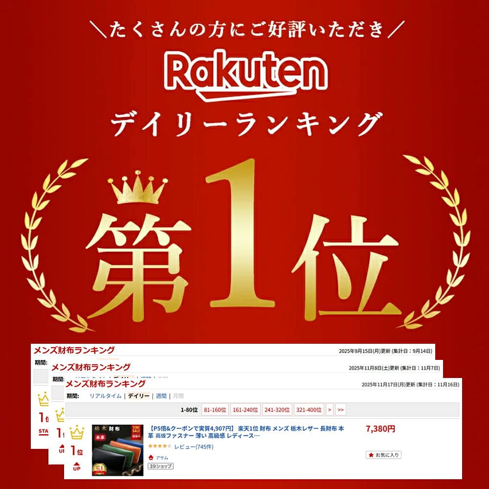 【人気商品！★クーポンで5,019円】 楽天1位 財布 メンズ 栃木レザー 長財布 本革 ファスナー 薄い 高級感 レディース財布 ブランド ウォレット 牛革 小銭入れ レザー サイフ ハンドメイド シンプル 無地 大容量 男性 紳士用 男女兼用 ギフト 送料無料 thumbnail 2