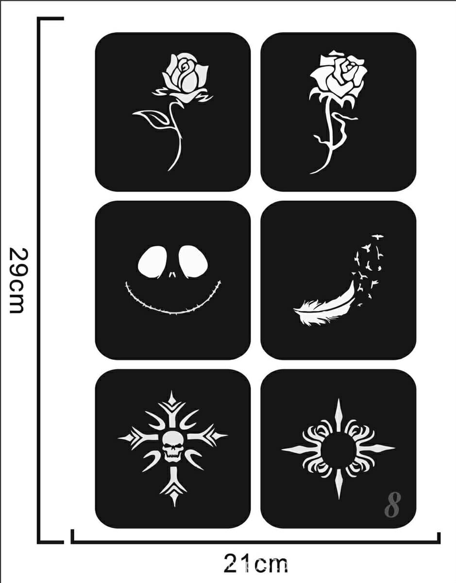 ステンシルシート シール ヘナタトゥー グリッタータトゥー用 複数デザインa4008 ノーパッケージ