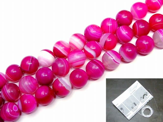 ≪g3-985E≫●天然14mm●桜縞アゲート 瑪瑙 メノウ アゲート ピンクストライプアゲート●1連39cm 通し針、解説書、1mゴム付き●送料無料●ブラジル産●天然石●パワーストーン●