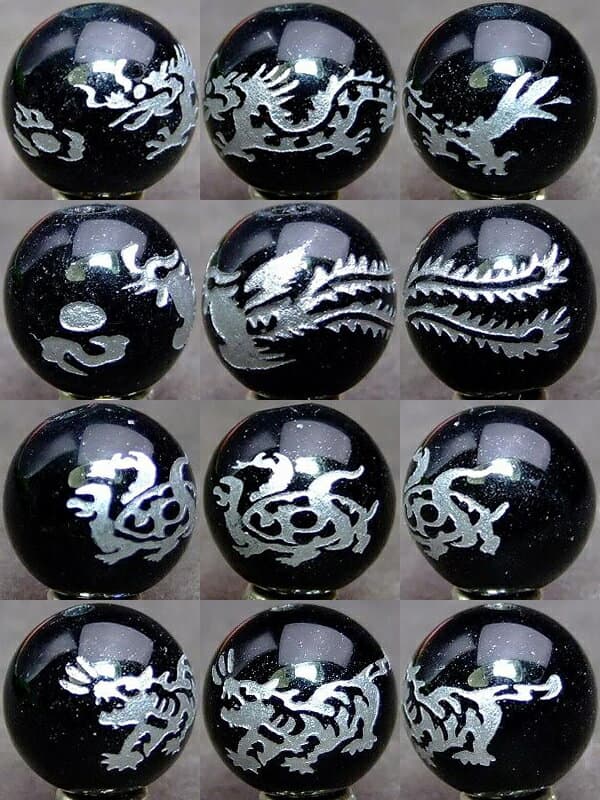 ≪黒銀E10≫●10mm●オニキス●送料無料有●楽天最安値に挑戦●1set（各1粒青龍・白虎・朱雀・玄武）●風水四神獣●手彫り●銀彫り●ブラジル産●天然石●パワーストーン●