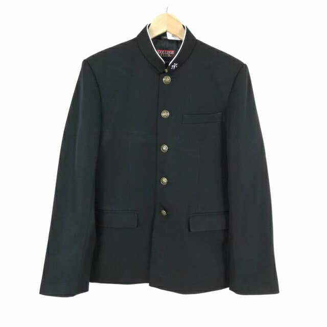学生服 学ラン 165A 男子 上着 丸洗い可 ウール混 ラウンドカラー カシドス 黒 中古 ランクC a3 JJ6464