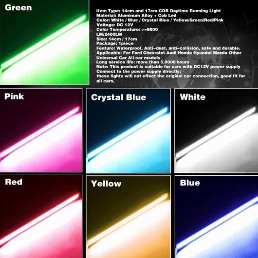 1PCS フォグライト DRL 耐水 薄型 17cm COB チップ LED デイタイムランニングライト AUDI A4 起亜 RIO BMW CE Silver Case，Black Case Crystal Blue, Red, WHITE, Blue, Green, Yellow, Pink AL-BB-1054 AL Car light thumbnail 3