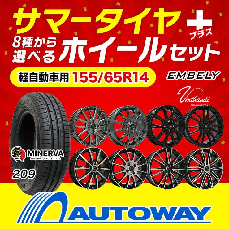 【P最大36.5倍！】155/65R14 MINERVA サマータイヤタイヤホイールセット 選べるホイール(155/65-14 155-65-14 155 65 14)夏タイヤ 14インチ 軽自動車 4本セット thumbnail 3