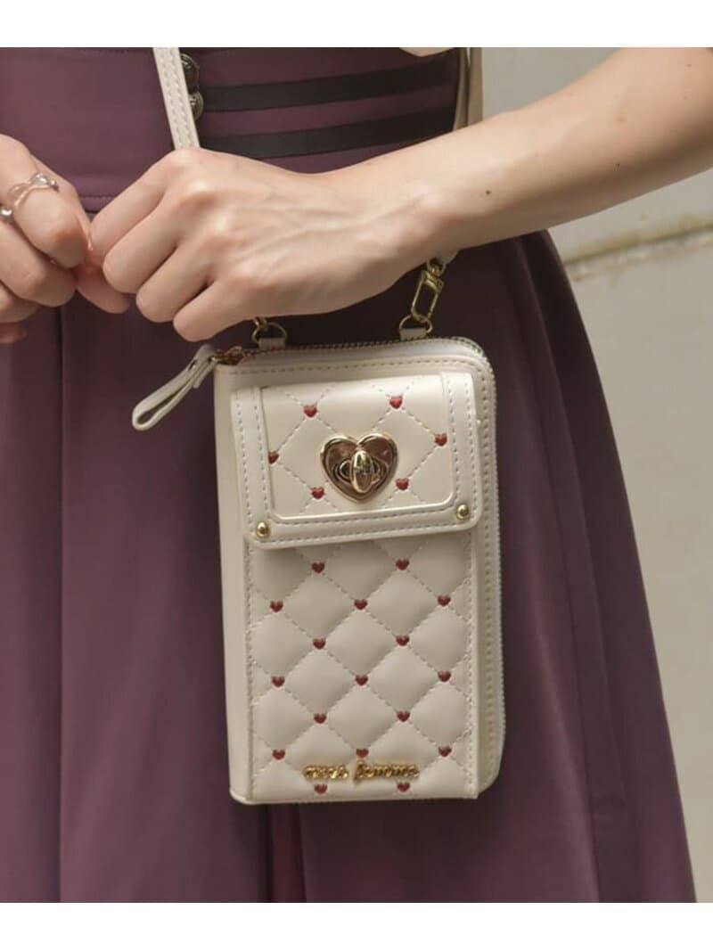 ハート刺繍スマホポシェット axes femme アクシーズファム バッグ ショルダーバッグ ホワイト ブラック【送料無料】[Rakuten Fashion]