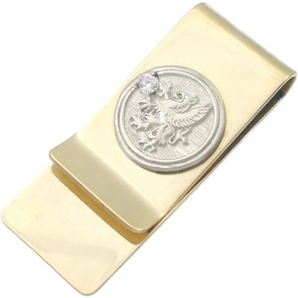 (4月)ジルコニア ホワイト グリフォン メダル スリムブラスマネークリップ 誕生石