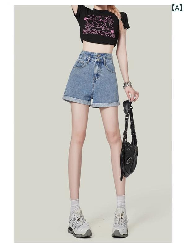 デニムパンツきれいめ ストレート ハイウエスト シンプル デニムショートパンツ レディース 夏の 2025 ハイウエスト スリム ワイド レッグ ショート a ライン ホット パンツ