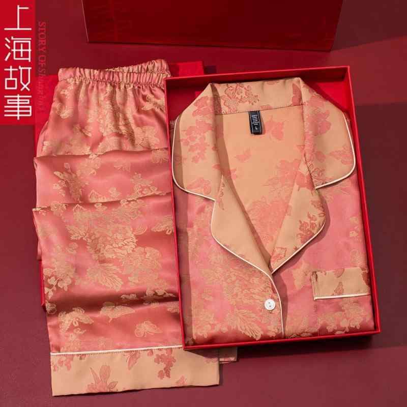華やか かわいい 着心地 肌触り 　パジャマ　レディース　上下 物語 2025 パジャマ 春秋 チャイナ風 フェイク シルク ホームウェア 着用 可能 ギフト ボックス