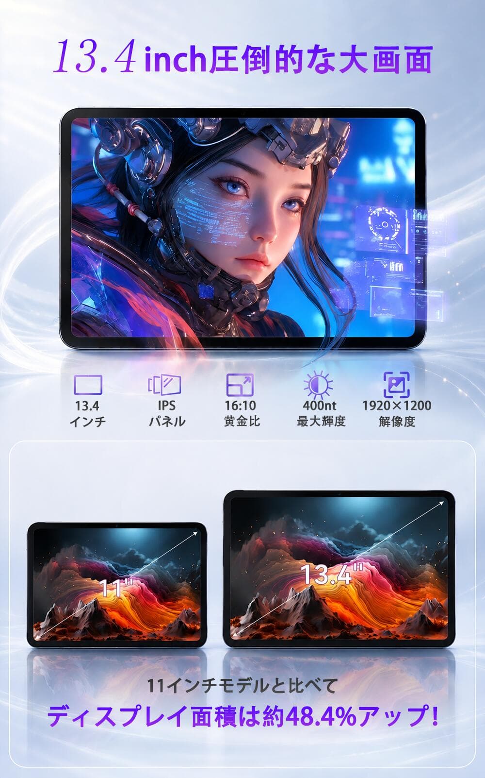 【クーポンで25,900円＆カバー同梱】Android16 タブレット 13インチ Wi-Fiモデル 24GB+256GB 1TB拡張 8コア FHD大画面 1920x1200解像度 Widevine L1 10000mAh 18W急速充電 GPS 5GWiFi BT5.0 FM 子供 キッズ 初心者 ギフト 敬老の日 タブレットPC本体 SPad13 thumbnail 2